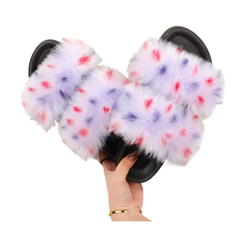 

fashionable fluffy outdoor fur slipper, Show as pictures