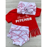 

Wholesale baby girls clothes baseball design short sleeve shirt top fringe decoration boutique outfits bummie styles children
