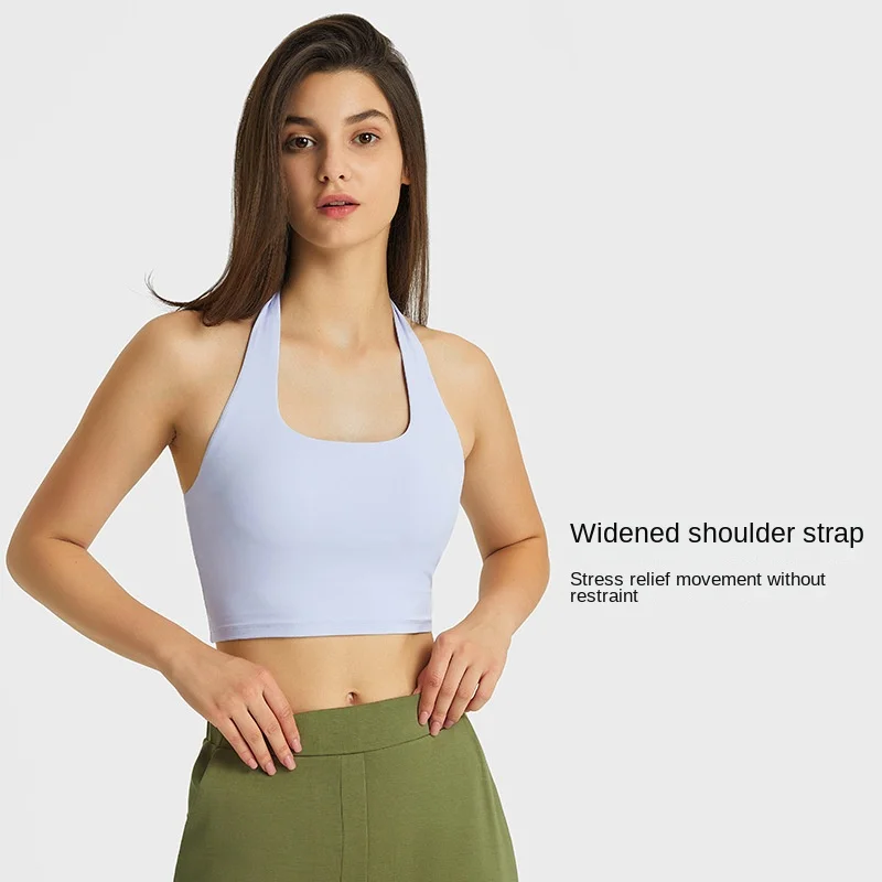 

Customized Package Women Running Workout Shirts Tops Seamless Plaid Open Back Halter Sports Bras