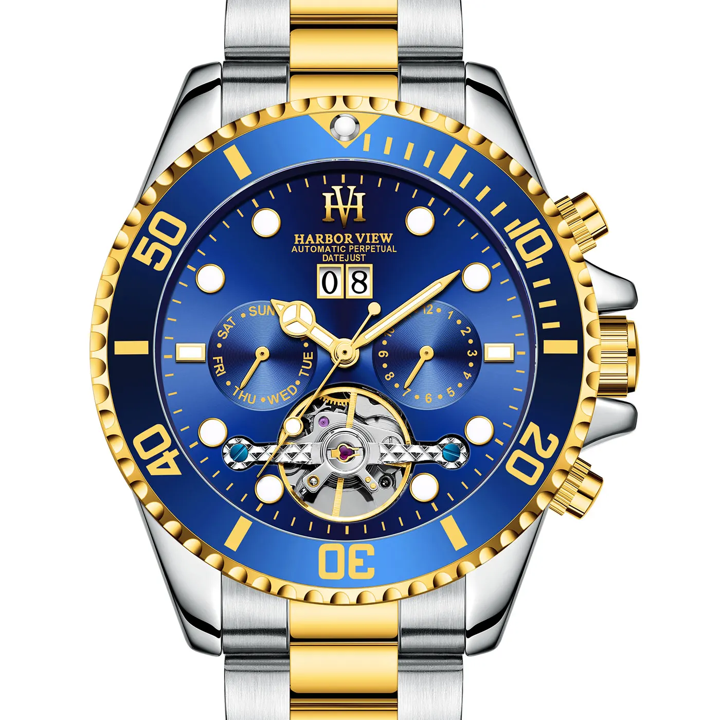 

Online Shopping Custom Logo Waterproof Stainless Steel Watch Tourbillon Skeleton Mens Automatic Watch 2006, Black, gold, silver