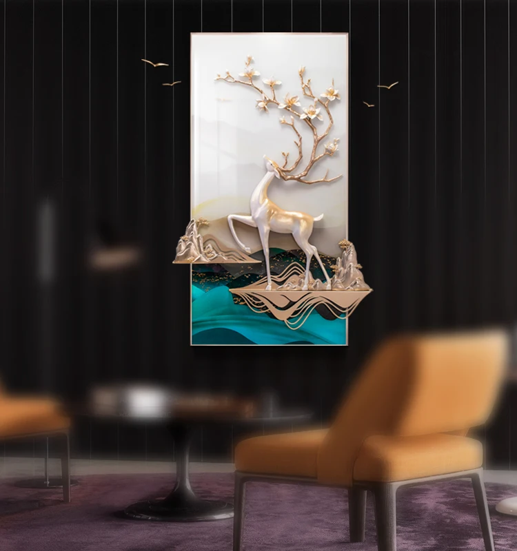 

Relife deer luxury wall painting handmade designer home decoration fengshui geomantic omen wall painting, Picture shown