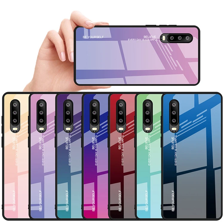 

Free sample beauty aurora color design tempered glass smartphone cover for huawei mate 20 pro lite soft tpu phone case