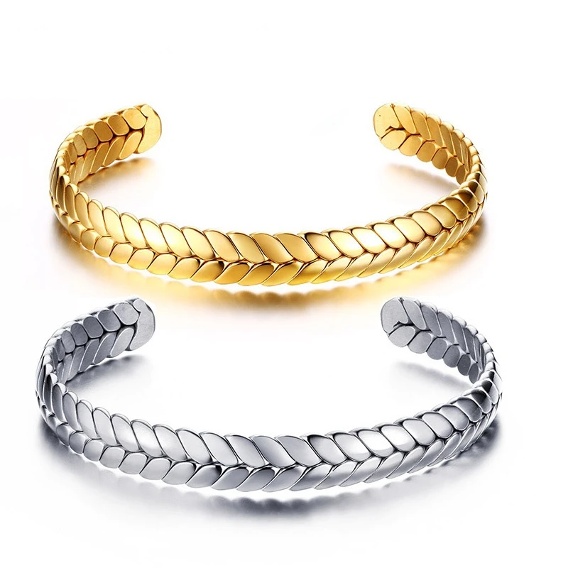 

New Fashion 316L Stainless Steel Spike Charm Bracelets For Women Jewelry Wheat Shaped Open Cuff Bangle Men Custom Bracelet, Rose gold
