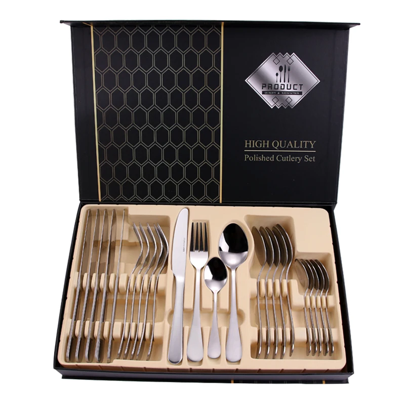 

Wholesale gold flatware manufacturers 24pcs wedding stainless steel fork and spoon gold cutlery set, Silver, gold, rose gold, black, rainbow