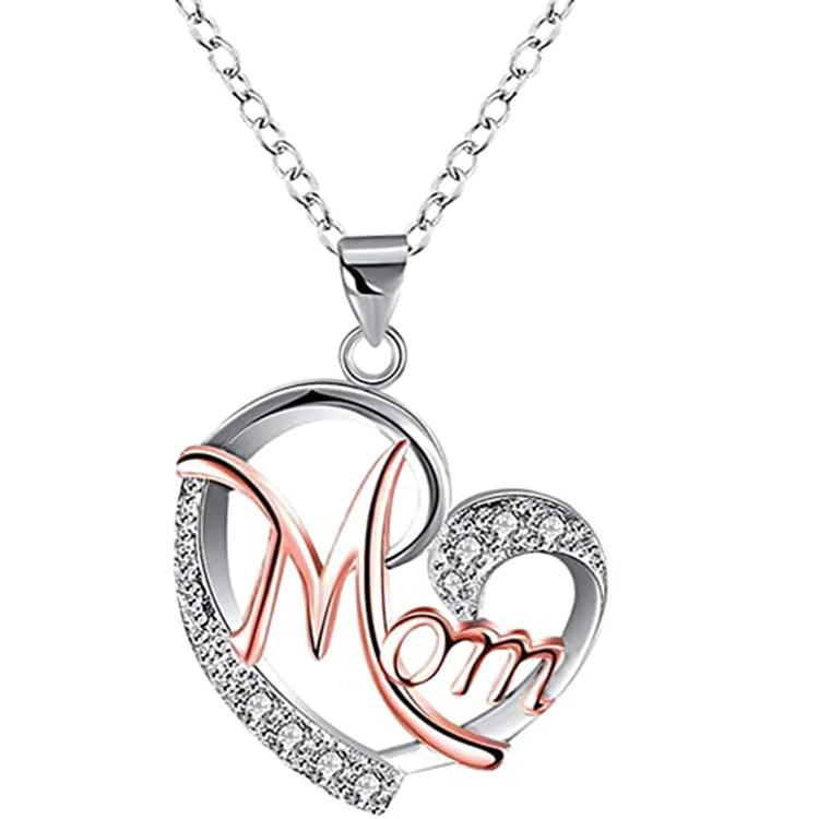 

Hot sale Fashion Heart Necklace Heart Mothers Pendant Necklace for Women Birthday, Silver plated
