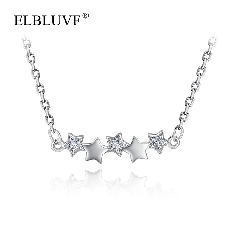 

ELBLUVF New Design S925 Silver Plated Jewelry Long Bar Star Shape Zircon Pendant Necklace, Steel color