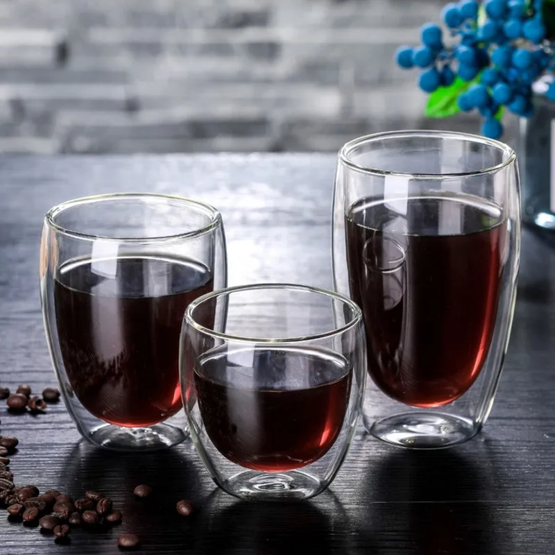 

Eco-friendly double wall glass cup with high borosilicate glass, Transparent clear