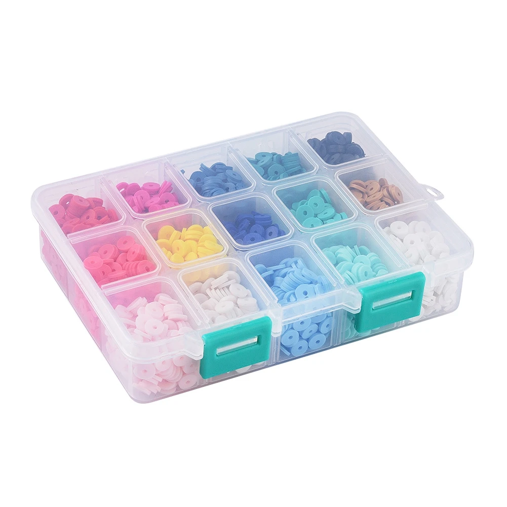 

Pandahall 15 Colors Flat Round Handmade Polymer Clay Heshi Beads