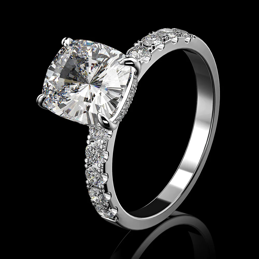 

S925 sterling silver 18k gold filled Inlay diamond wedding ring luxury princess cut white sapphire CZ engagement rings