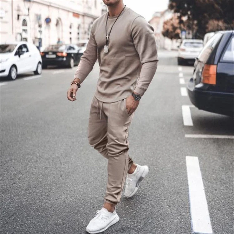 

New Round Collar and Long Sleeve Suits for Fall Men's Leisure Wear Gym Two-Piece Set Tracksuit for Men, Can provide different swatchbooks to choose colors