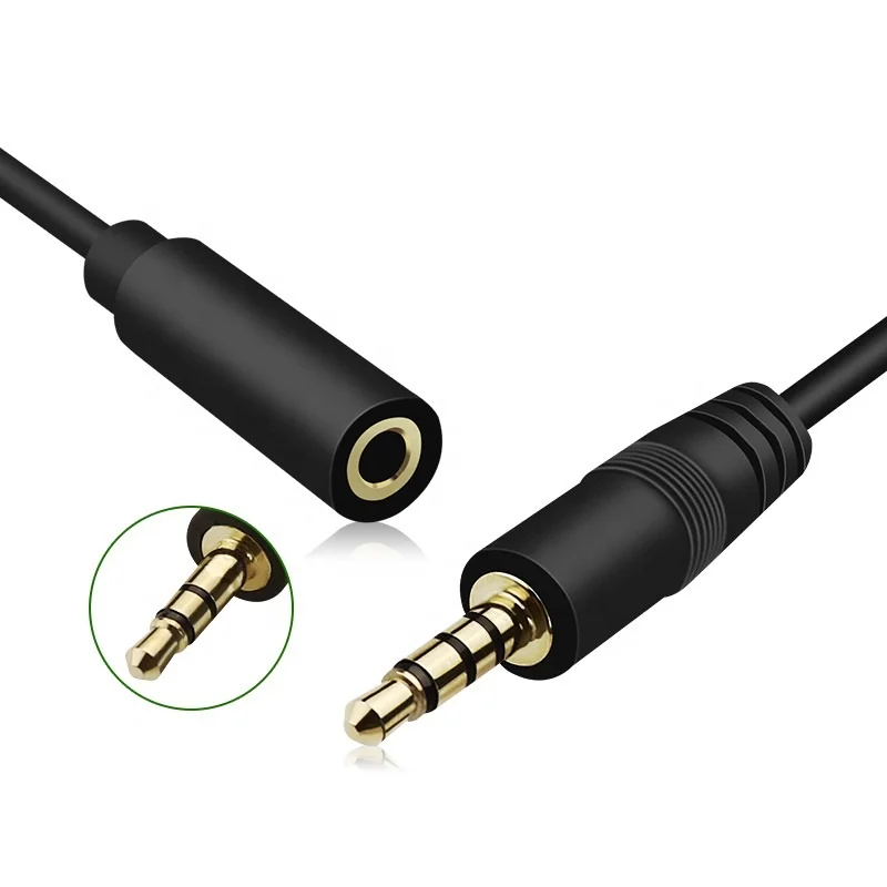 

High Quality Fast Shipping Gold Tips Shielded 3.5mm TRS Stereo TRRS Jack Male to Female Audio Aux Cable, Black