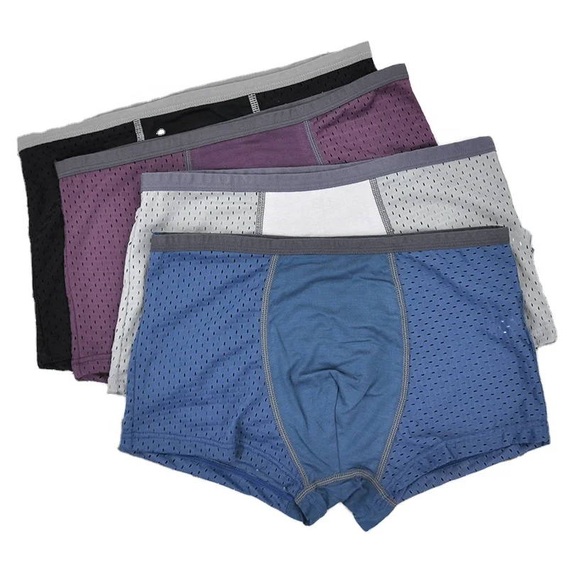 

Men's panties nylon mesh hollow-out breathable comfortable U convex design boxers shorts