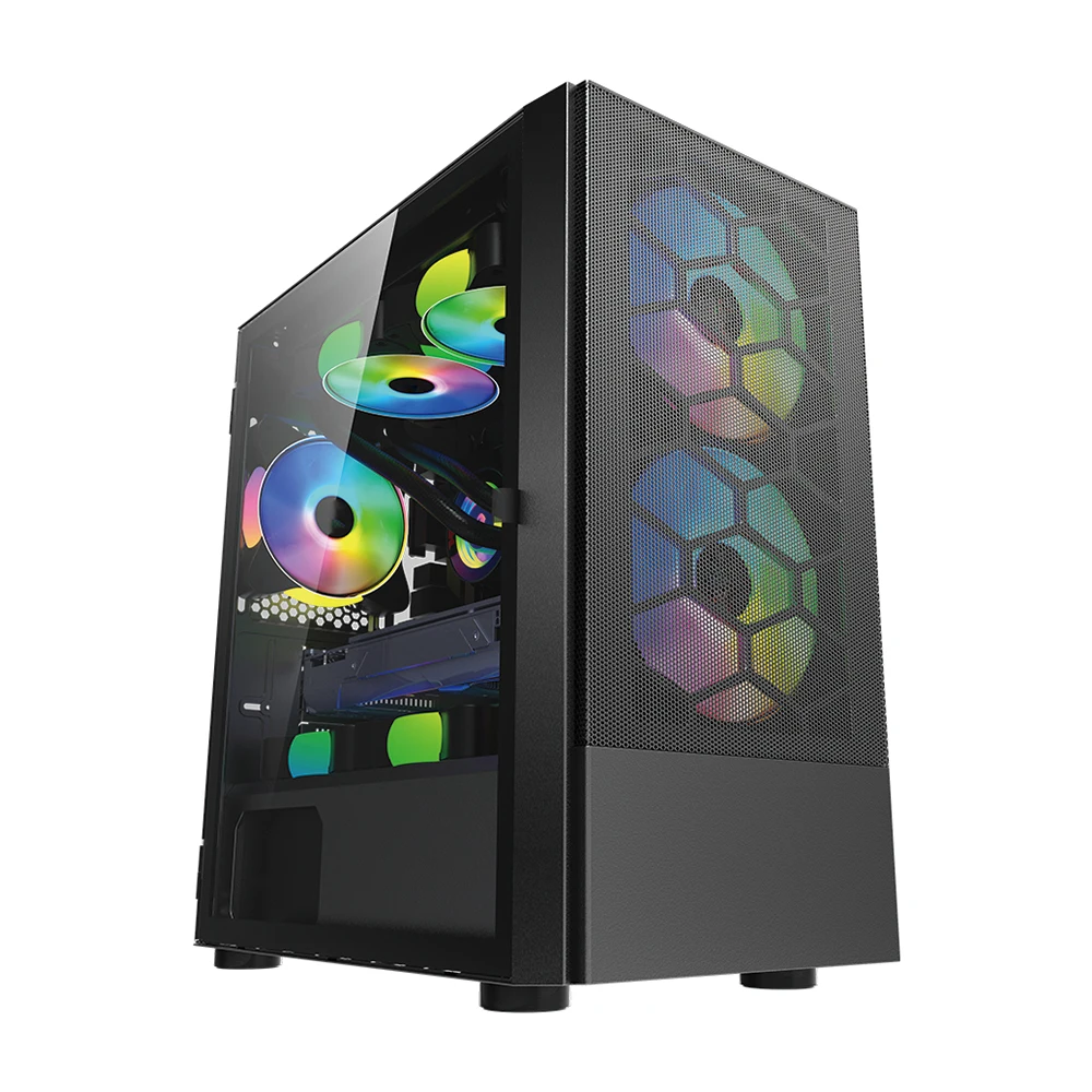 

2021 Factory New Designed Custom Micro ATX Tempered Glass RGB Gaming Computer PC Case, Blcak painting