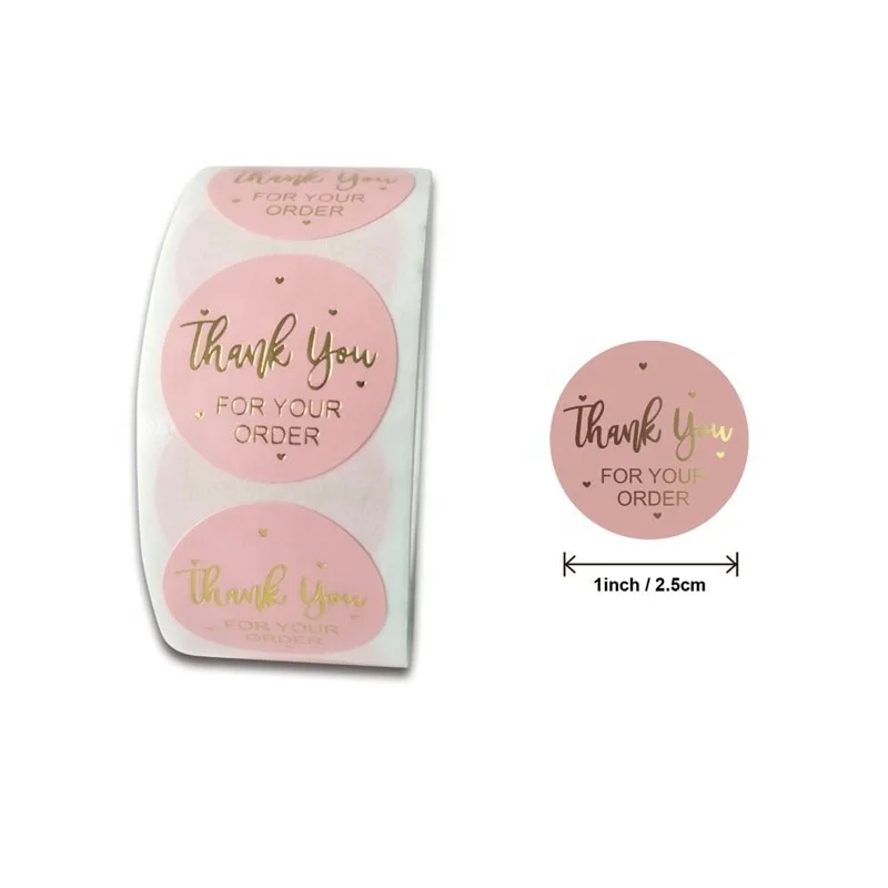 

500pcs/Roll hot stamping Pink Bronzing THANK YOU Round cheap kids stickers cute printing