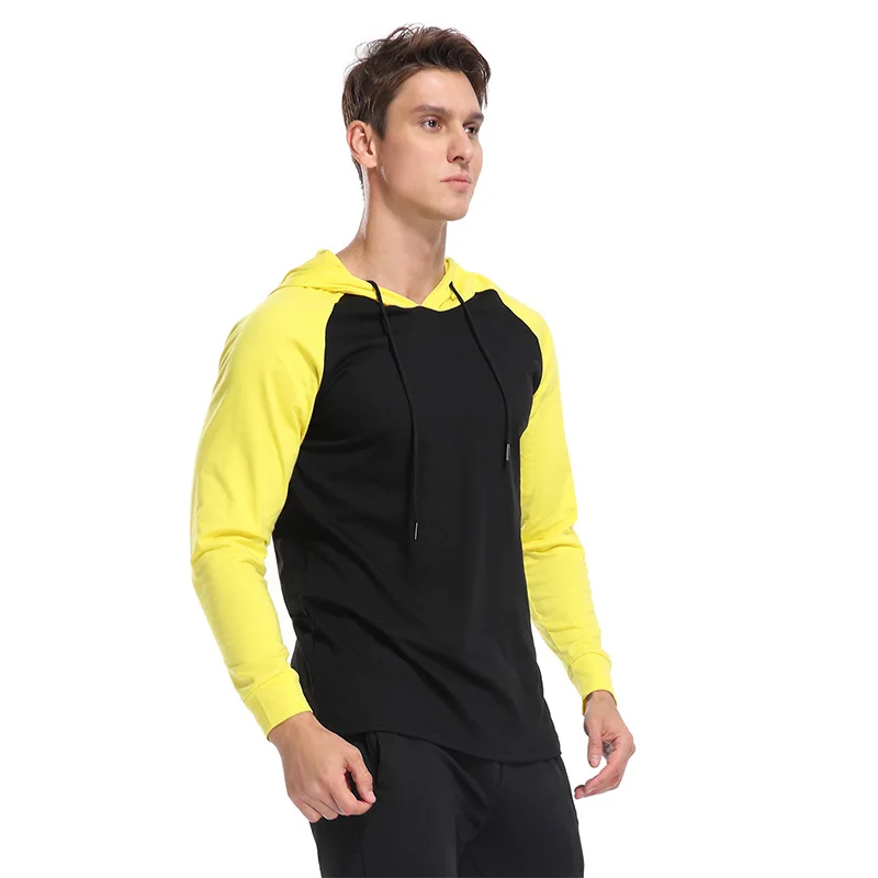 

Spring Raglan Sleeve Color Block Hooded Sports T Shirt Men Long Sleeve