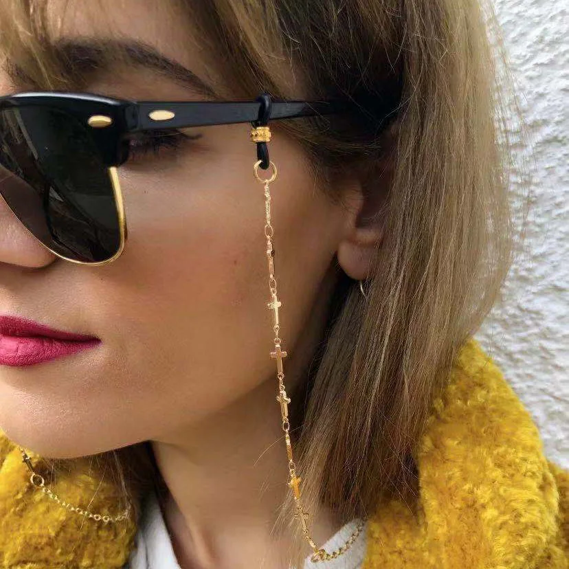 

simple gold color cross non-slip glasses chain personality eyewear chain jewelry (SK1202), As picture