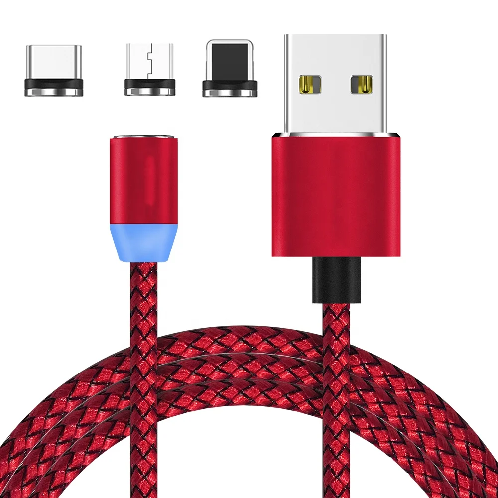 1m 2m Cell Phone 3 In 1 Magnetic Braided Nylon Charging Micro Magnetic Usb Cable High Quality 3 in1 Fast Charger Cable Line