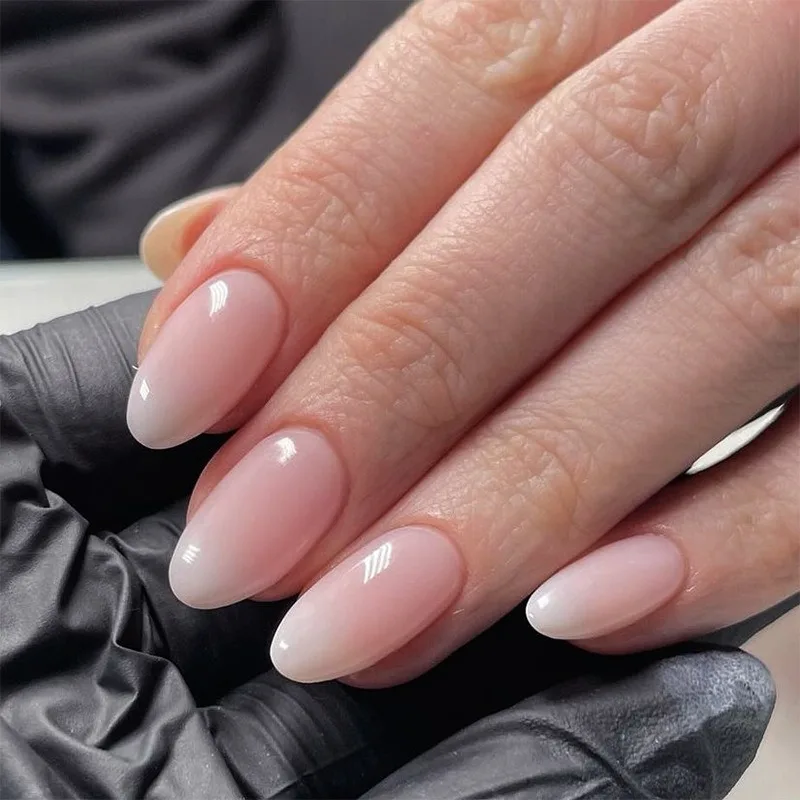 24 Pcs 3568 Pink-White Gradient Minimalist Short Almond Nails Press on Nails Artificial Fingernails