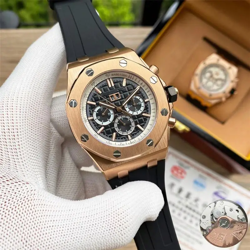 

Oak black case 3-eyes dial auto date 316L stainless steel case luxury brand quartz movement sport watch, 6 colors