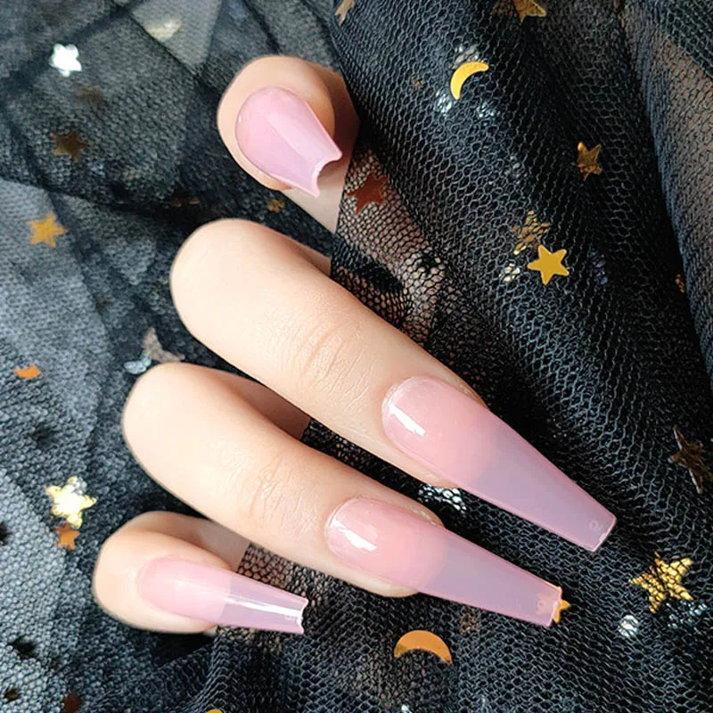 

24pcs/box Pink Color Long Ballerina Nails Detachable Press On Nails Art Fake Stickers Matte False Nail Tips With Glue