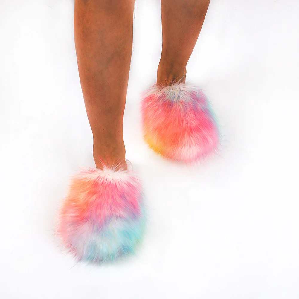 

Women Fashion Warm Fluffy Slippers Fashion Trend Winter Warm Indoor Fuzzy Fluffy Plush Faux Fur Slippers for Women, Customized color