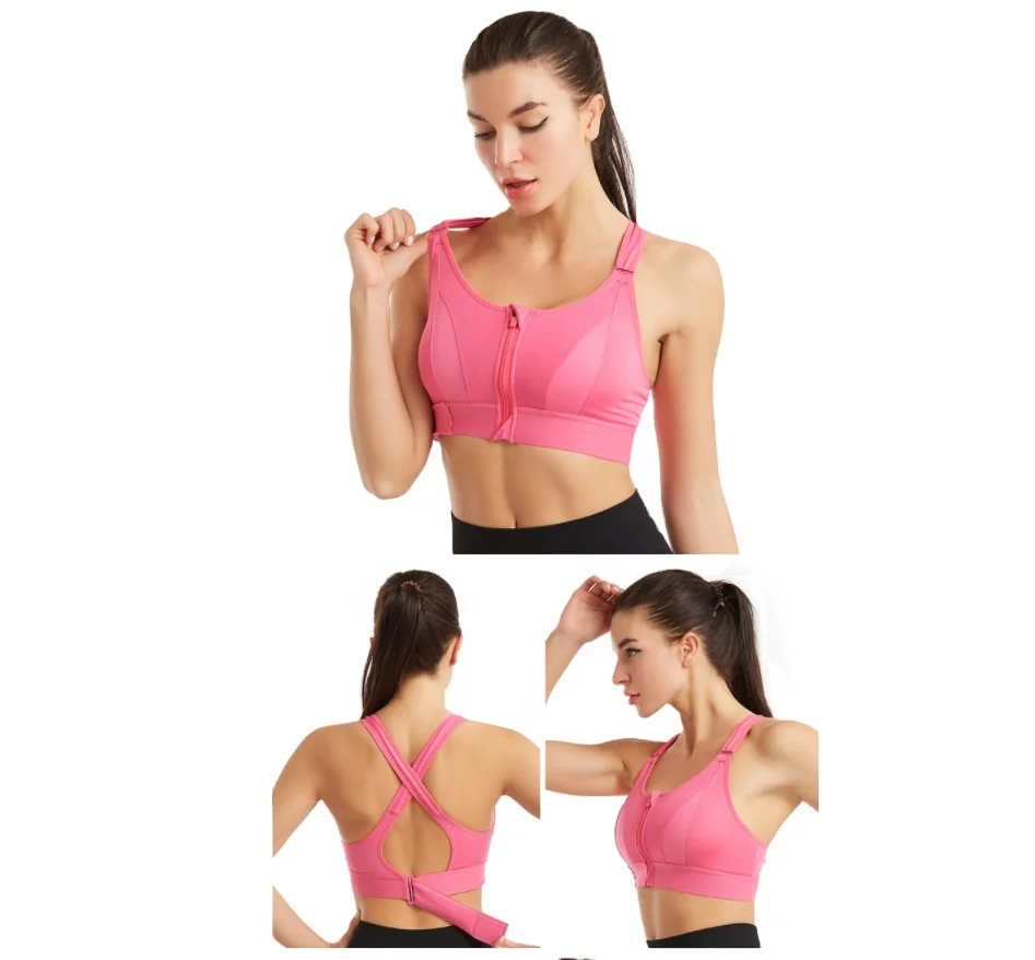 

Sports Bra Women Sportswe Crop Sport Top Adjustable Belt Zipper Yoga Running Bras Push Up Vest Shockproof Underwear Gym Bralette, Black, white, gray, rose red, purple