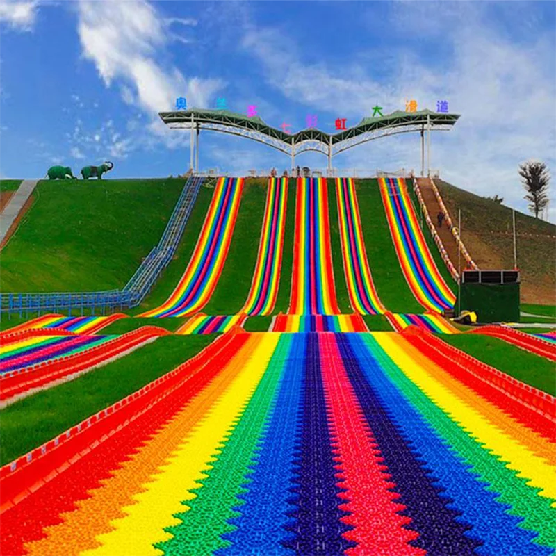 
Funny Outdoor Playground Amusement Games Children Grass Sliding Way Rainbow Dry Snow Slide For Sale 