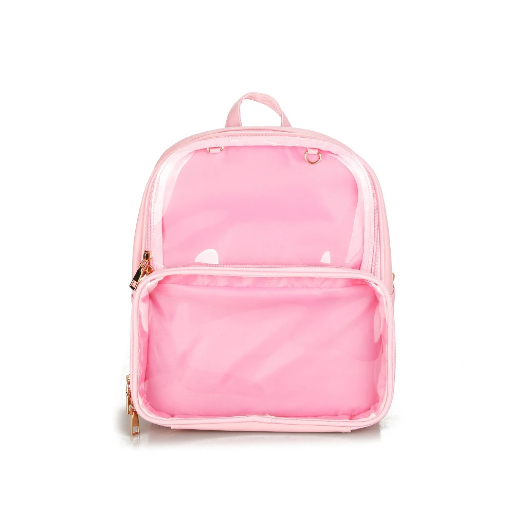

Wholesale custom clear see through PVC backpack cute girls PU leather ITA bag for teenagers, Black, blue, pink, purple, white, khaki, green