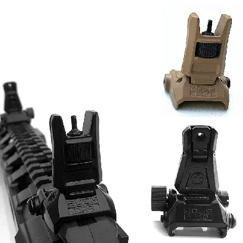 

ew Tactical MBUS Flip Up Front Rear Iron Sight Set folding Backup Quick Detach Rapid Transition for Airsoft Hunitng, Black/tan