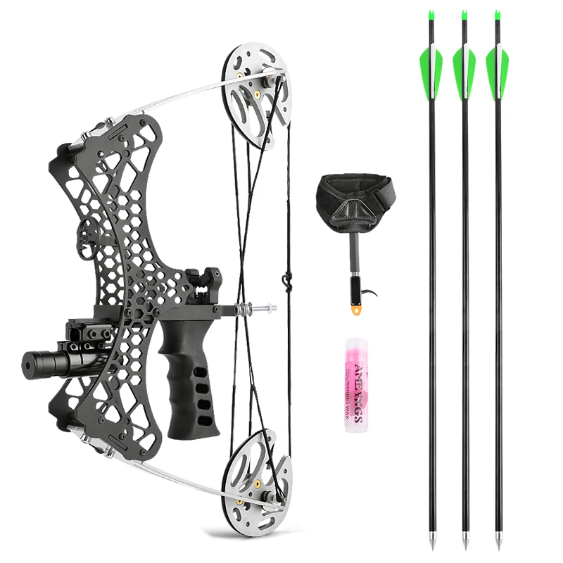 

Archery Fishing Alloy Compound bow set kit 25 lbs Mini Compound Bow With Release String Wax, Black