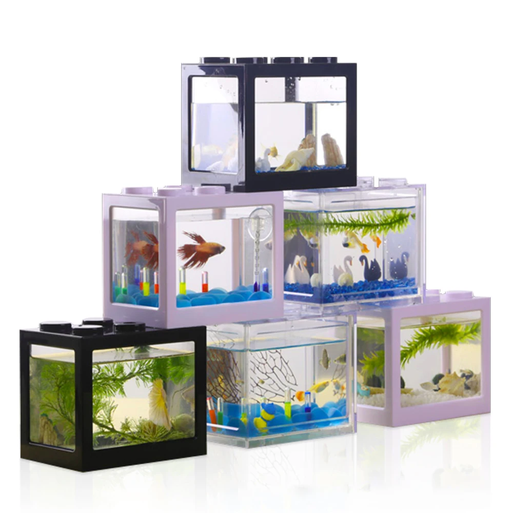 

2Multi-function colorful box Mini aquarium Creative Building block fish tank Betta fish tank