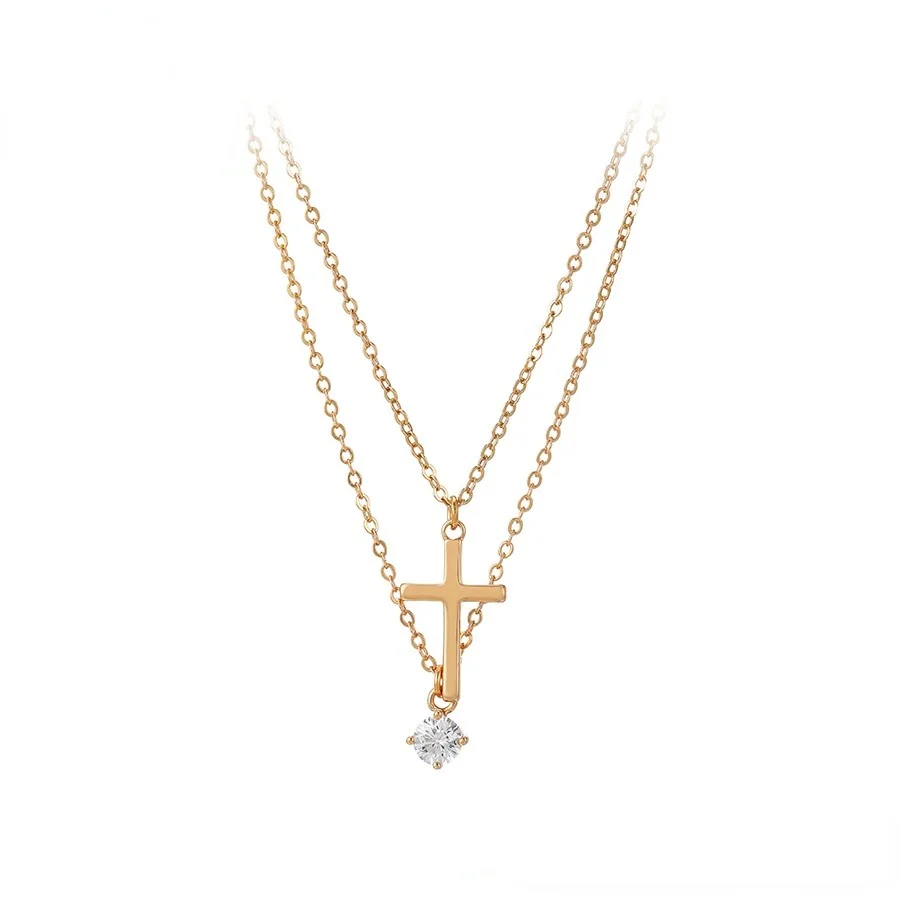 

44181 xuping fashionable double chains necklace, magnet 18k gold cross pendant necklace jewelry for women, White