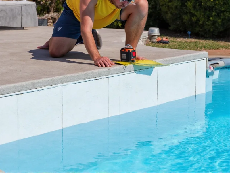 Properly aligned DIY swimming pool wall panels with laser level