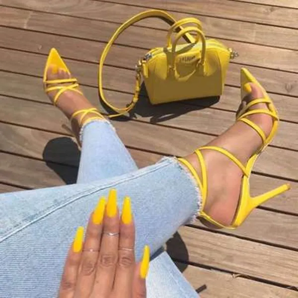 

New of summer 2021 ladies rope sandals sexy strappy jelly shoes women high heels sandals, Black,yellow