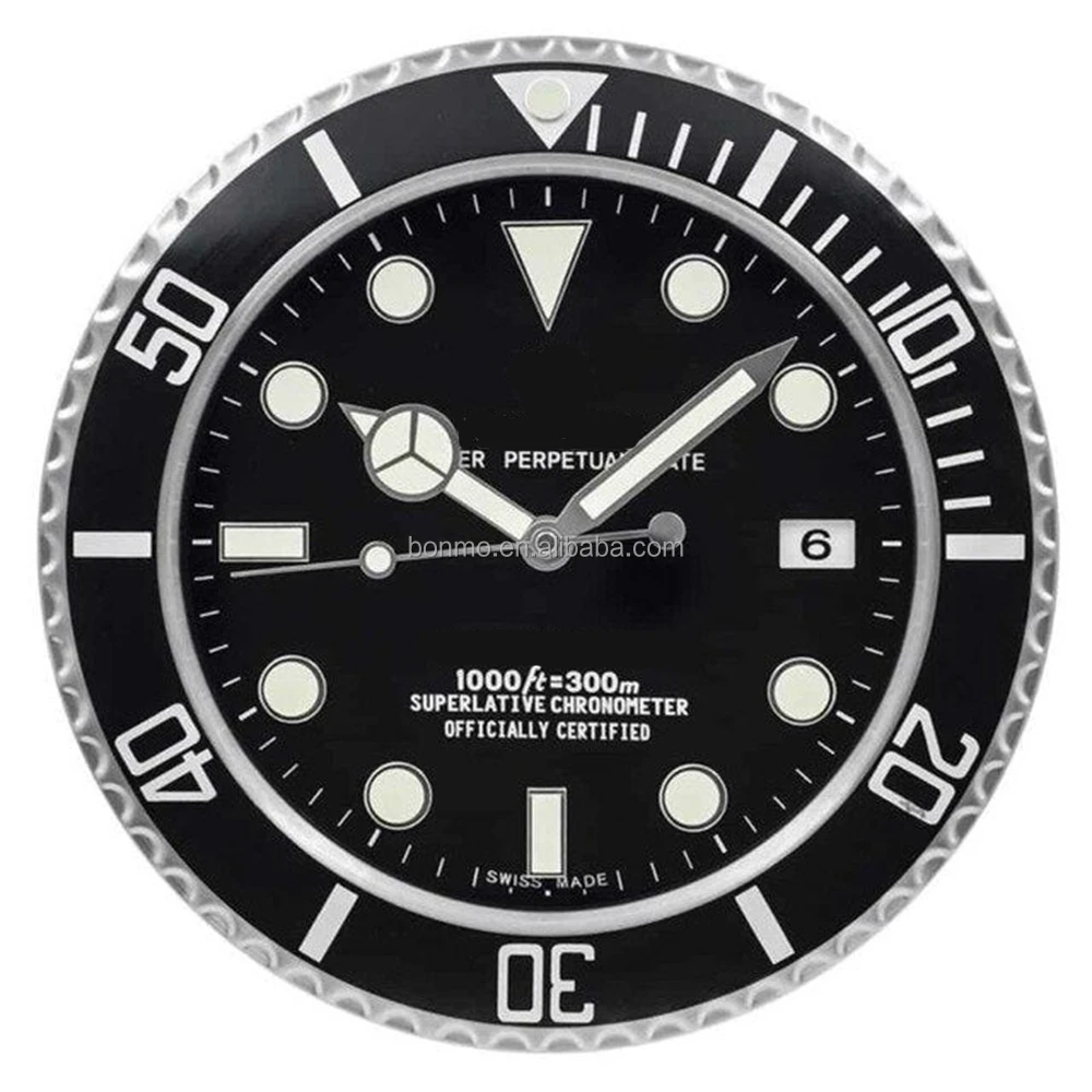 

wholesale Brand Wrist watch Wall Clock All Metal Material Luxury Date Luminous Clock in wall home decoration