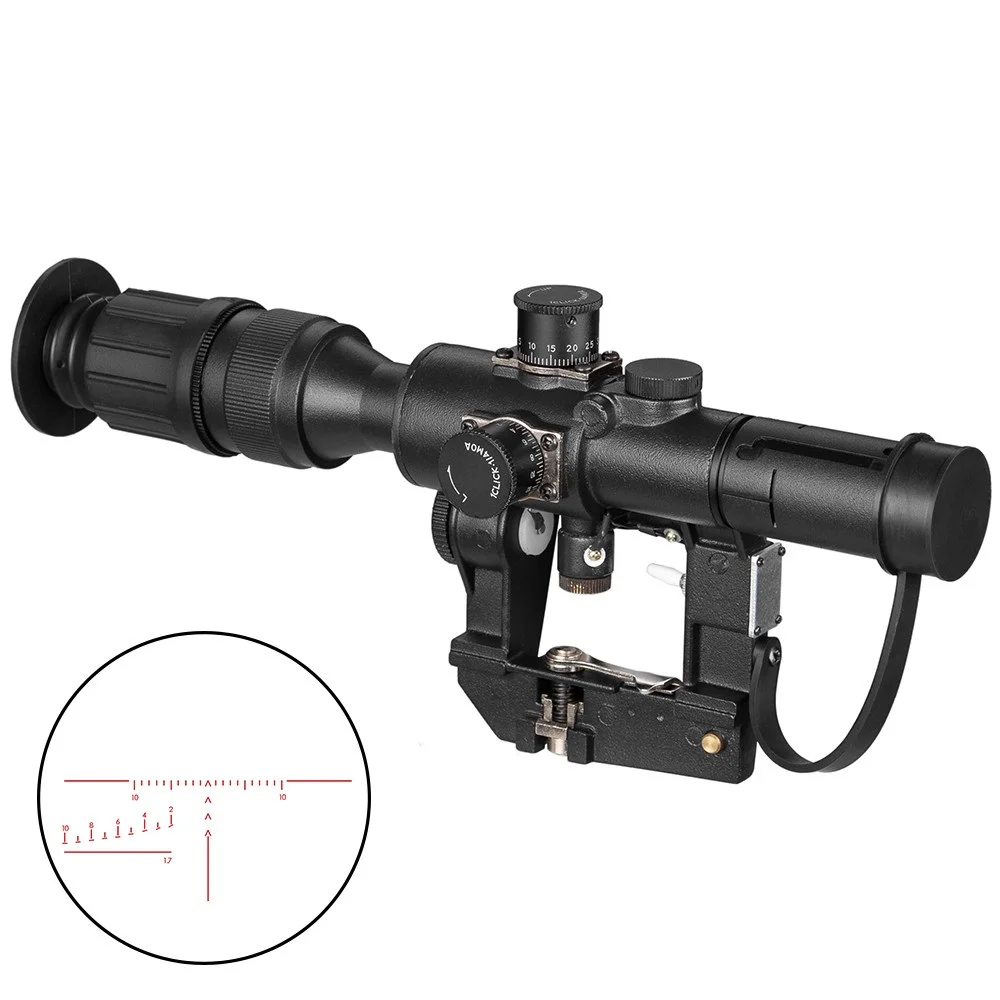 

KQ Riflescopes hunting scope 4X26 SVD Dragunov Rifle Scope illuminated Red Fit Dragunov and AK Series with Side Mount Rail