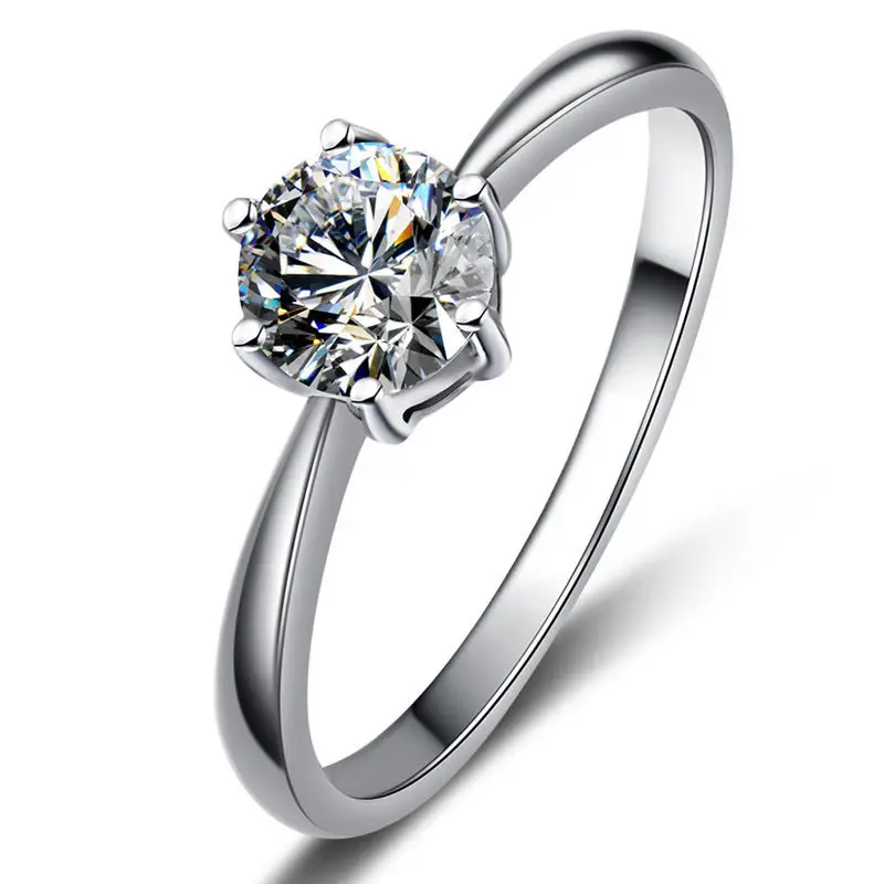 

Fine Jewelry Round Gemstone Adjustable Diamond Solitaire Ring White Gold Plated Round Cut Diamond Engagement Eternity Ring