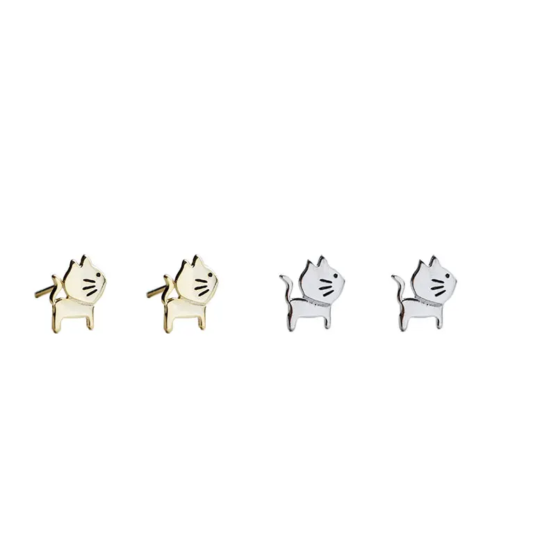 

Fine Quality Gold Plated Silver Cat Shape Stud Earrings For Women