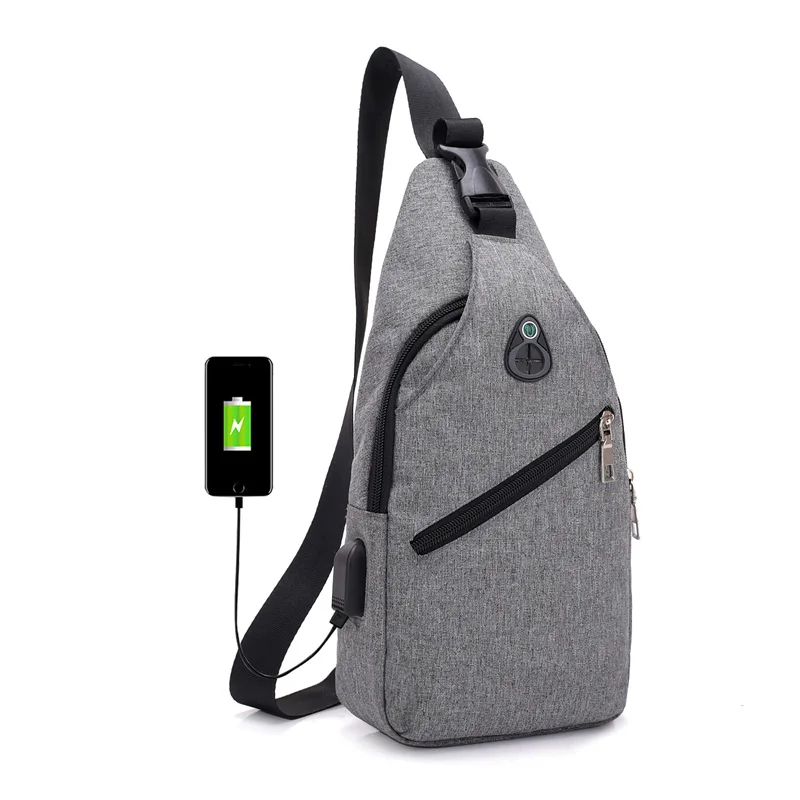 

Sport Chest Shoulder Sling bag With USB Outdoor Oxford fabric For Boy's Charge Small&Portable bag waterproof, Black,gray;blue;customized