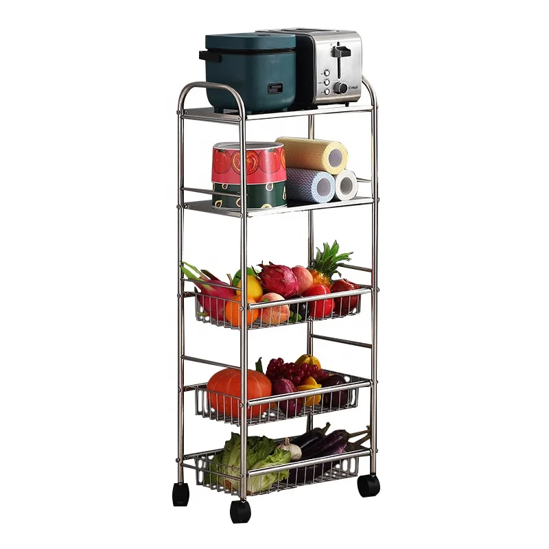 

New Home Kitchen Stainless Steel Multi-layer Vegetable And Fruit Rack, Silver