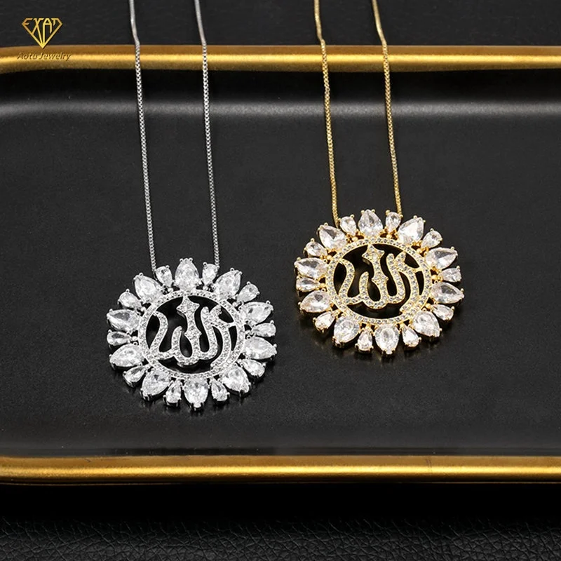 

Good Quality Religion Jewelry 18K Gold Silver Plated Allah Charm CZ Necklace Islamic Prayer Arab Muslim jewelry