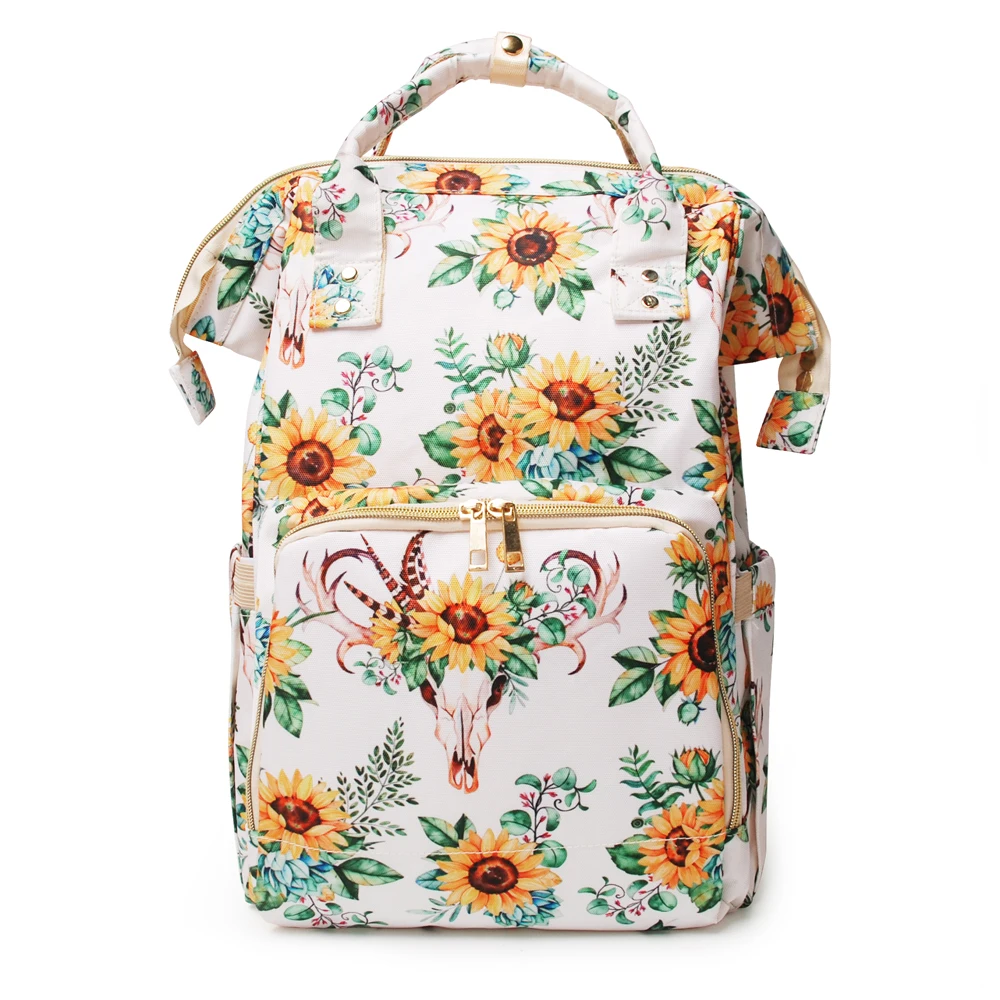 

Wholesale Customized White Sunflower Diaper Bag Waterproof Diaper Mummy Backpack DOM113-1276