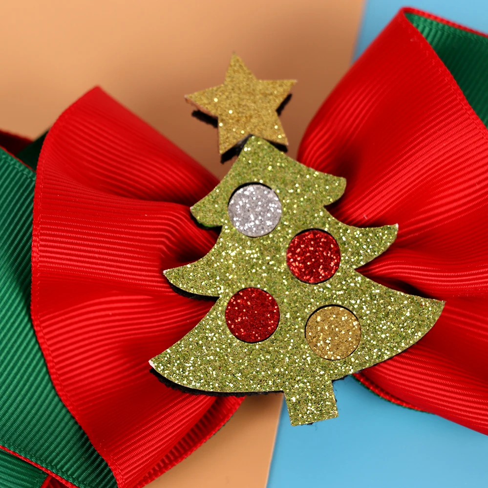 f & j精美圣诞蝴蝶结金属发夹女婴头发蝴蝶结织物发夹发夹