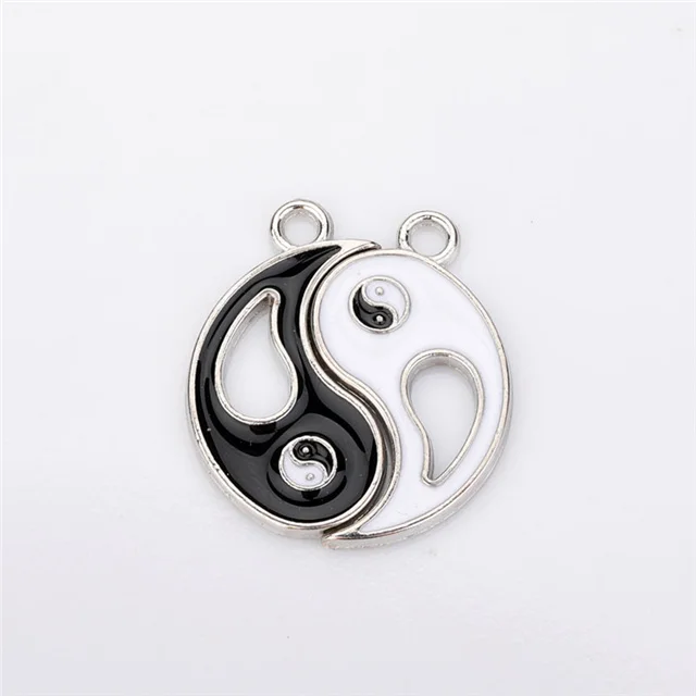 

Wholesale Enamel Pendant Necklace Black White Yin Yang Tai Chi Charms for Jewelry Making Finding, Silver