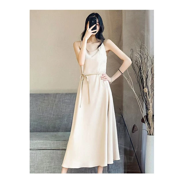 

Sling Sleeveless Long Dress With Strap Pure Color Casual Knitted Dress Maxi Dress
