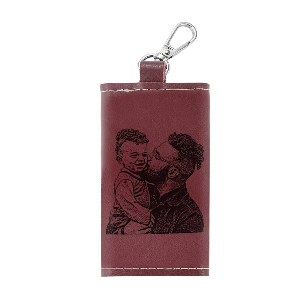 

Custom Photo Key Chain Wallet llavero Monedero Cowhide Leather Car Key Case Dark Red Key Holder Wallets