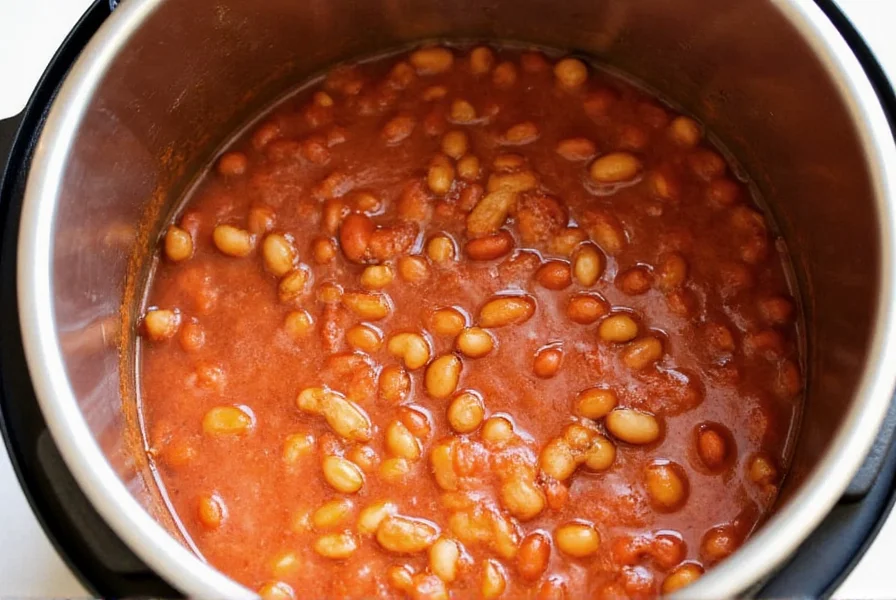 Instant Pot chili with dry beans showing perfectly cooked beans in rich tomato base with spices