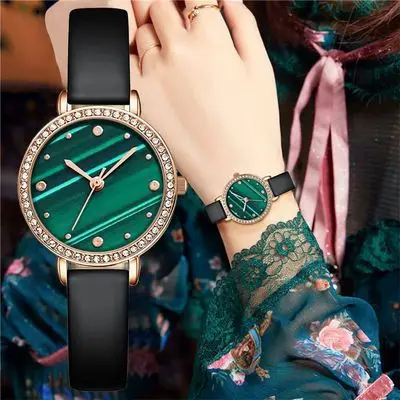 

Women Green Watches Luxury Leather Strap Ladies Quartz Watch for Gift Clock Reloj Mujer Relogio Feminino