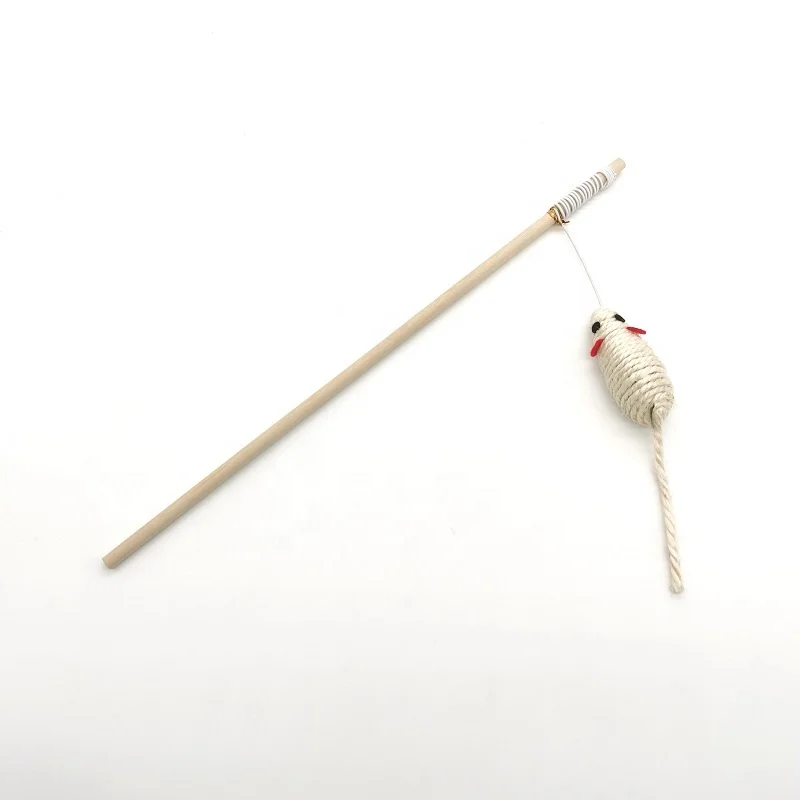 
2 Assorted Hot Sale High Quality Wooden Pole Cat Teaser Stick Toy with Mouse 