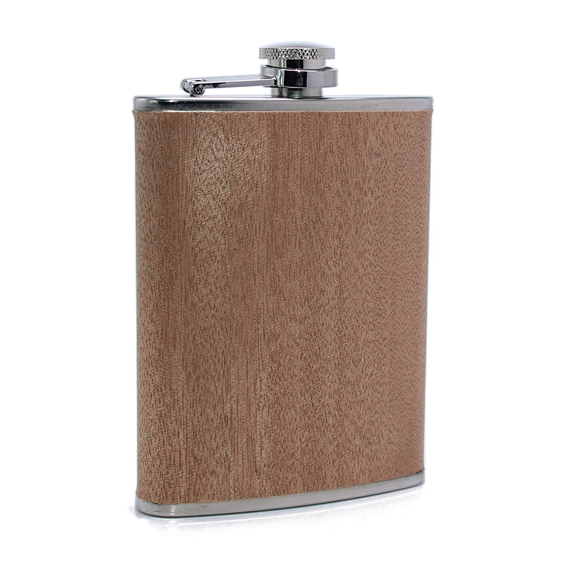 

Creative Metal Stainless Steel Hip Flask PU Wood Pattern Whiskey Wine Bottle Alcohol Pocket Flagon Gifts 8 oz Leather Hip flask